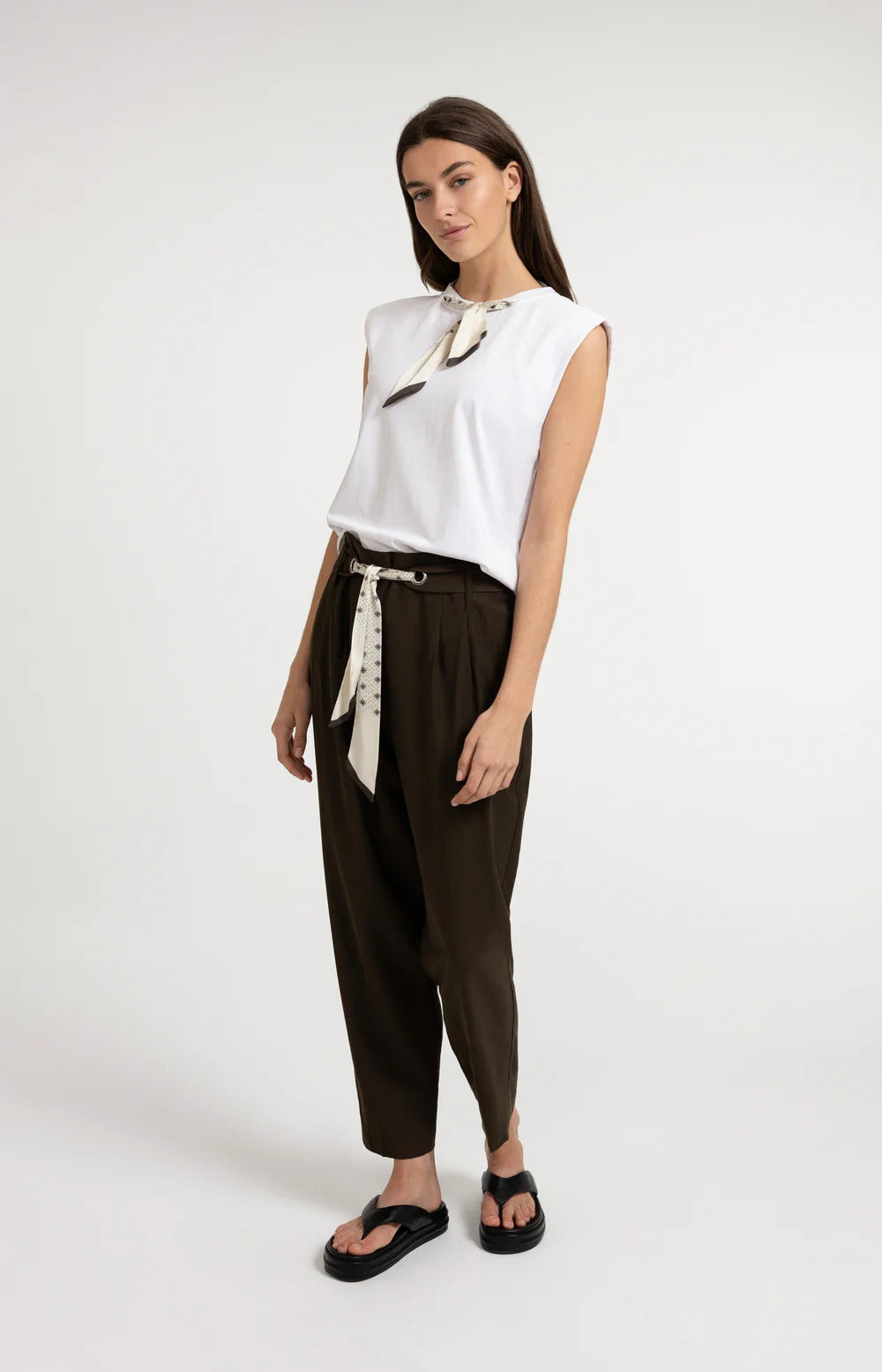 YAYA Double Layer Sleeveless Top with Scarf