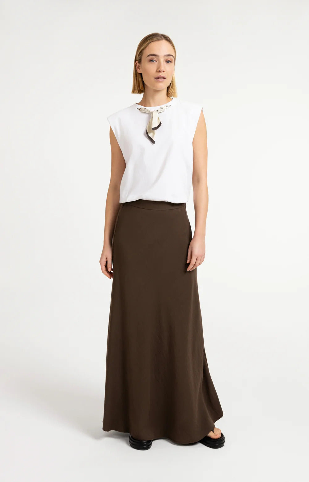 YAYA Double Layer Sleeveless Top with Scarf