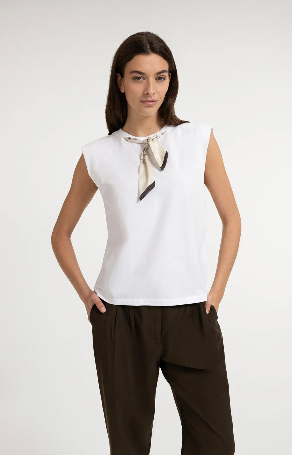 YAYA Double Layer Sleeveless Top with Scarf