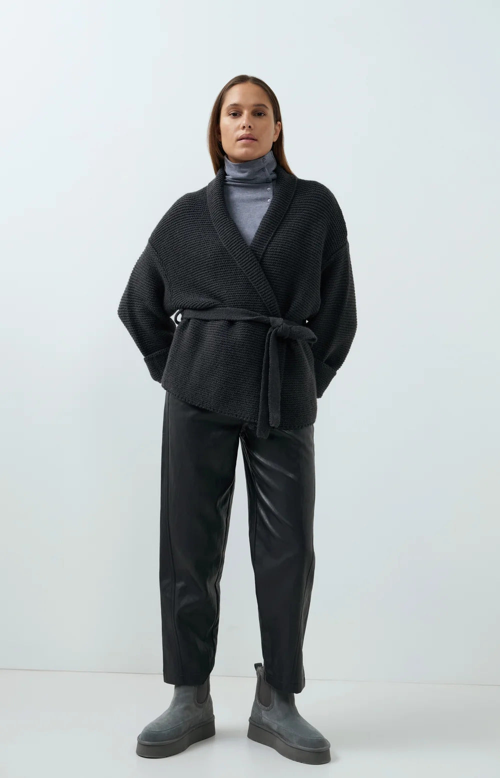 YAYA Faux Leather Carrot Fit Trousers