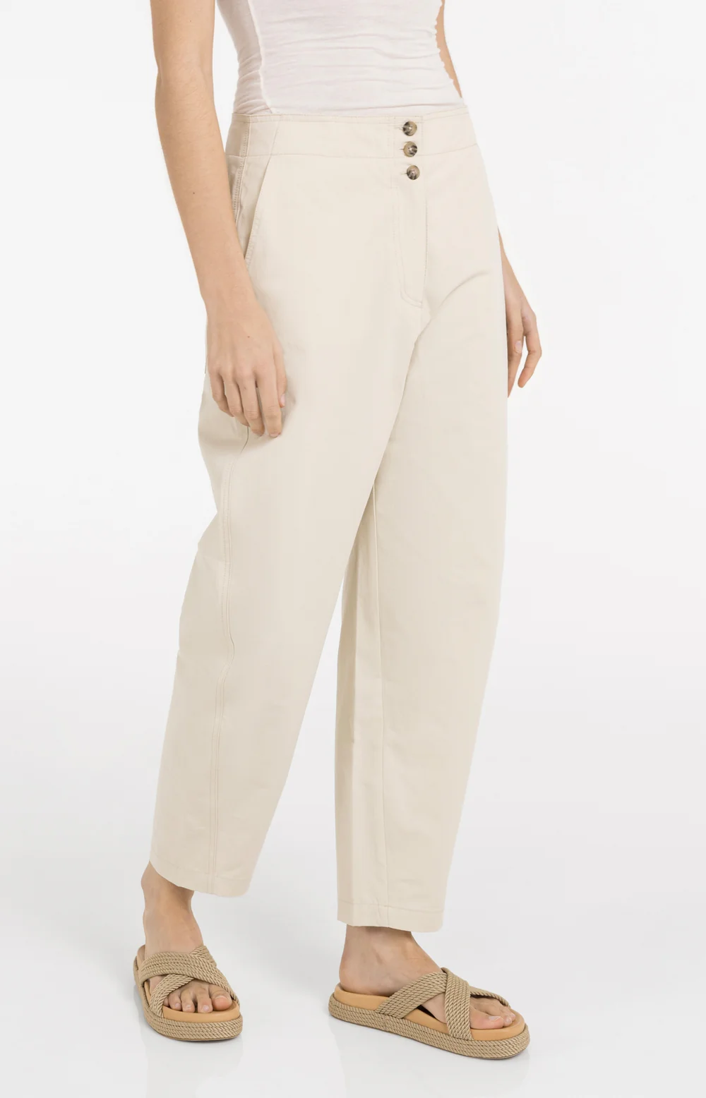YAYA Barrel Trousers with Button Detail - Colour Options