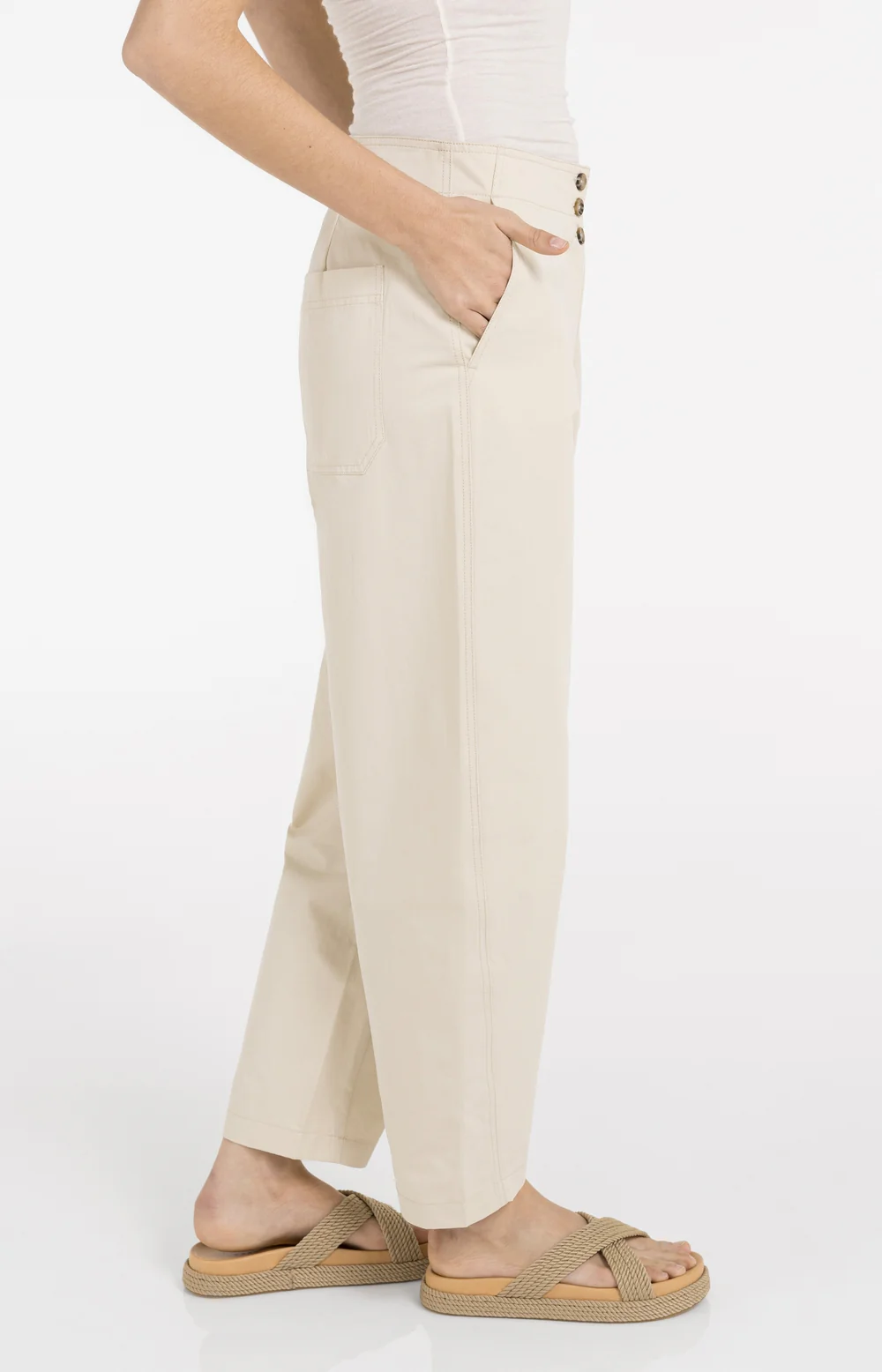 YAYA Barrel Trousers with Button Detail - Colour Options