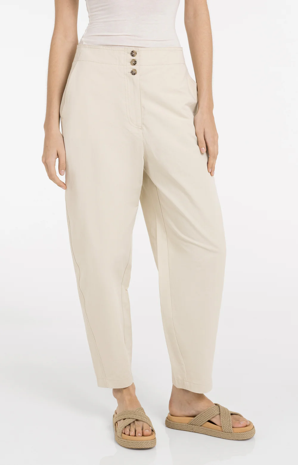 YAYA Barrel Trousers with Button Detail - Colour Options