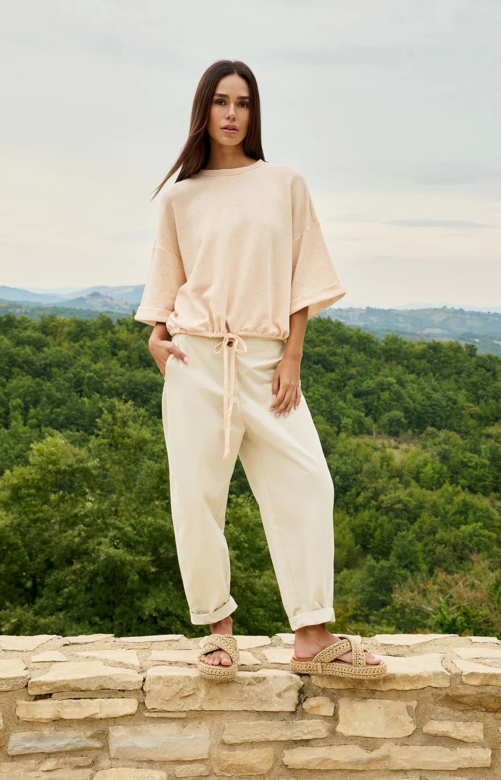 YAYA Barrel Trousers with Button Detail - Colour Options