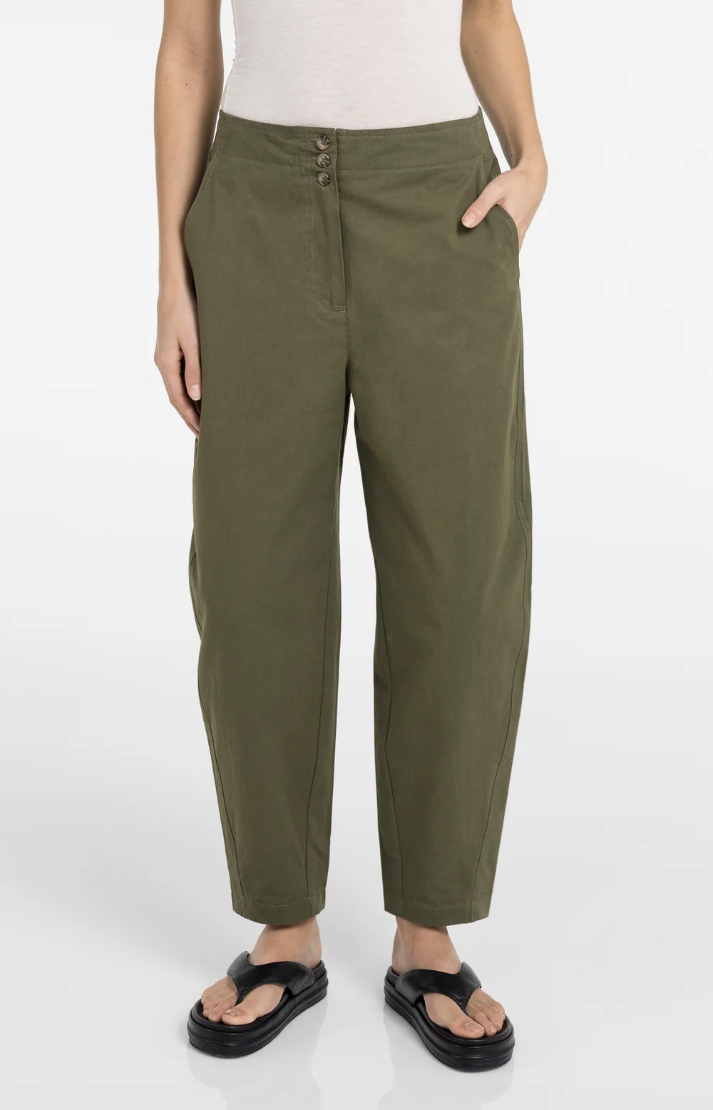 YAYA Barrel Trousers with Button Detail - Colour Options