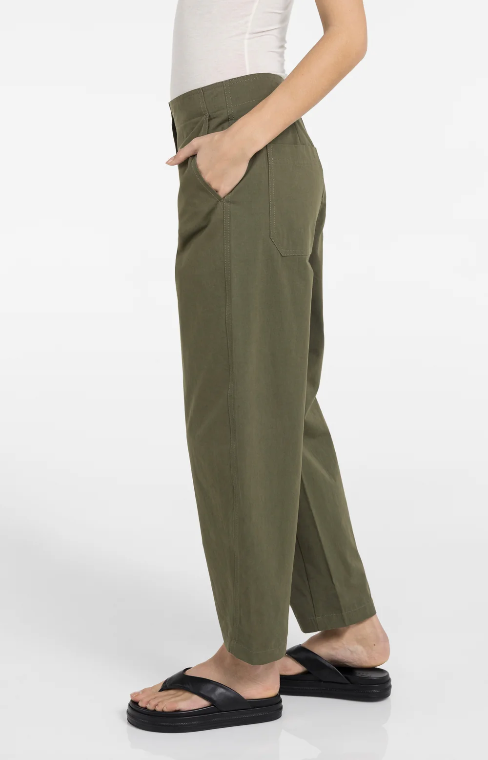 YAYA Barrel Trousers with Button Detail - Colour Options