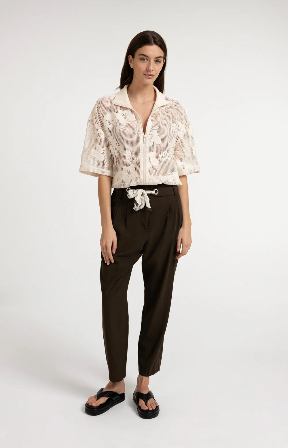 YAYA High Waisted Trousers with Scarf
