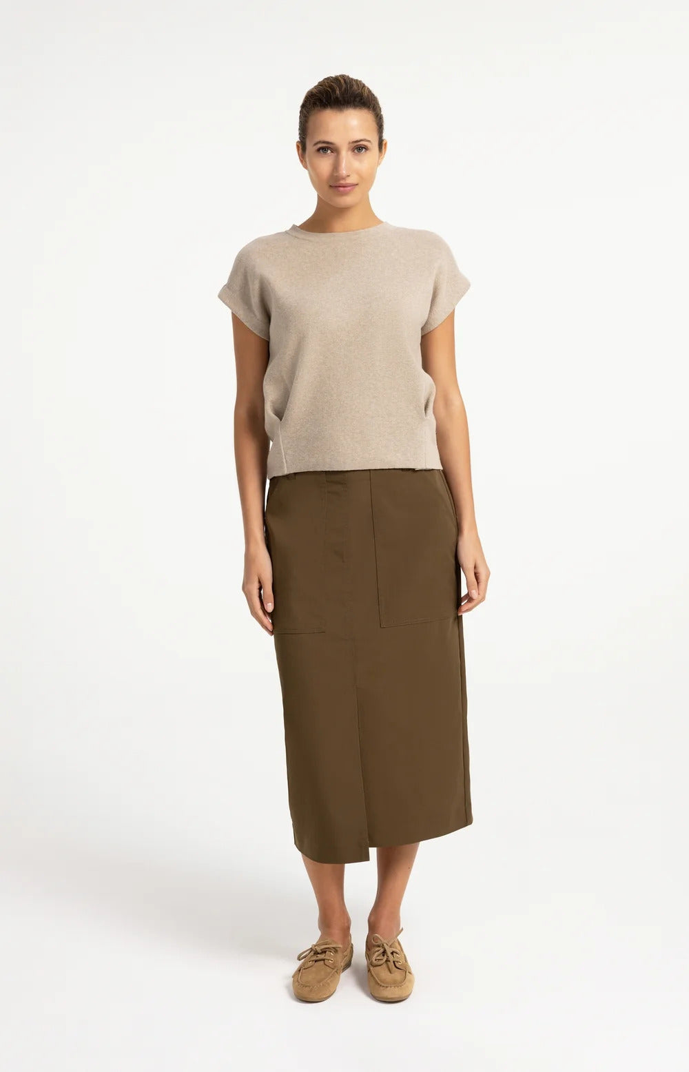 YAYA Jacquard Knit Top with Cap Sleeves