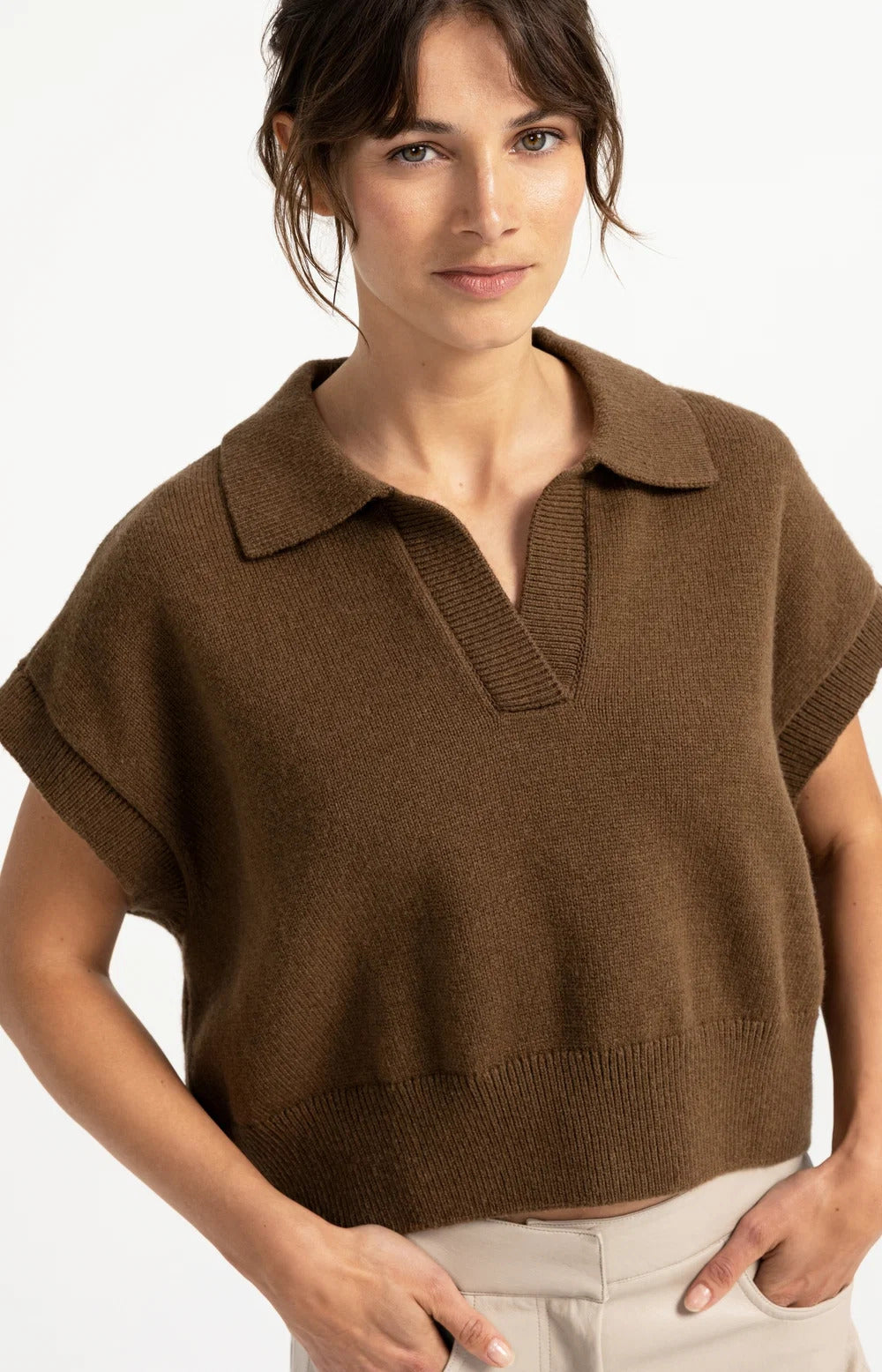 YAYA Knitted Spencer with Collar