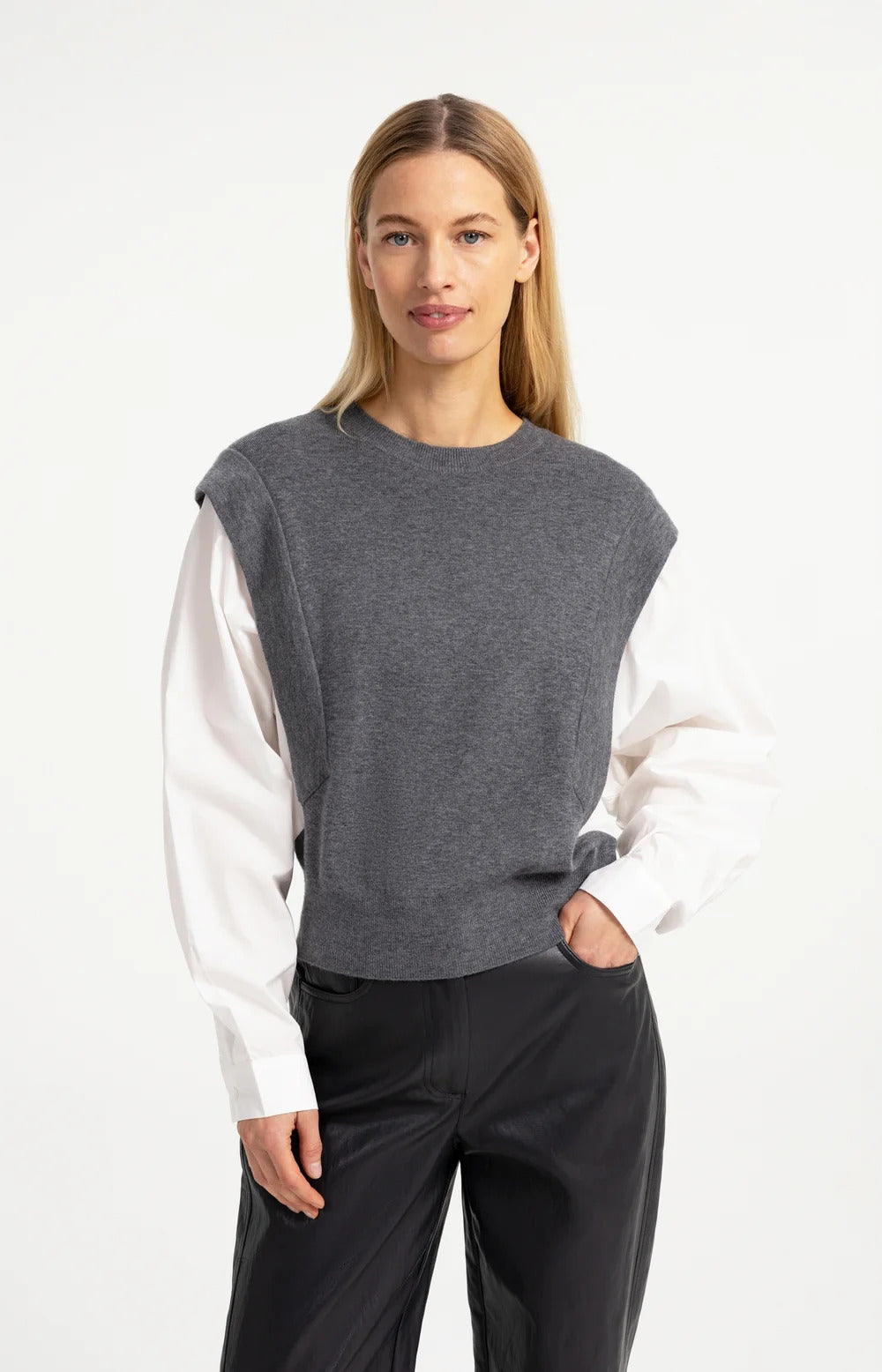 YAYA Knitted Sweater with Woven Sleeves