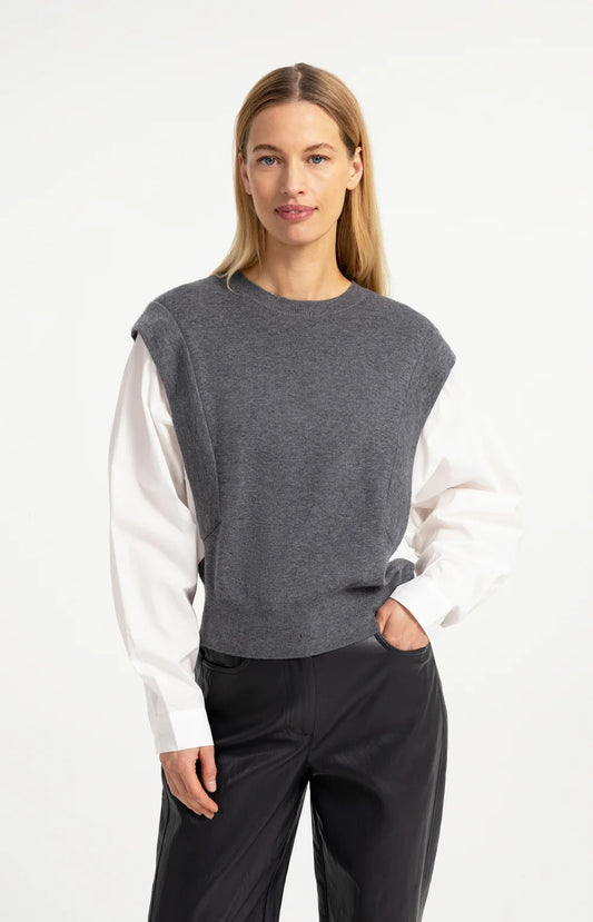 YAYA Knitted Sweater with Woven Sleeves