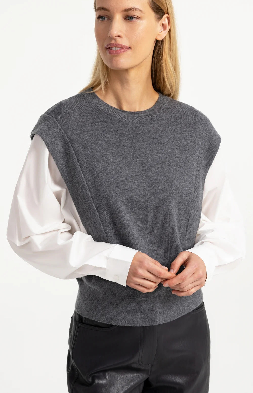 YAYA Knitted Sweater with Woven Sleeves