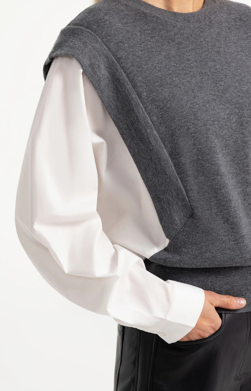 YAYA Knitted Sweater with Woven Sleeves