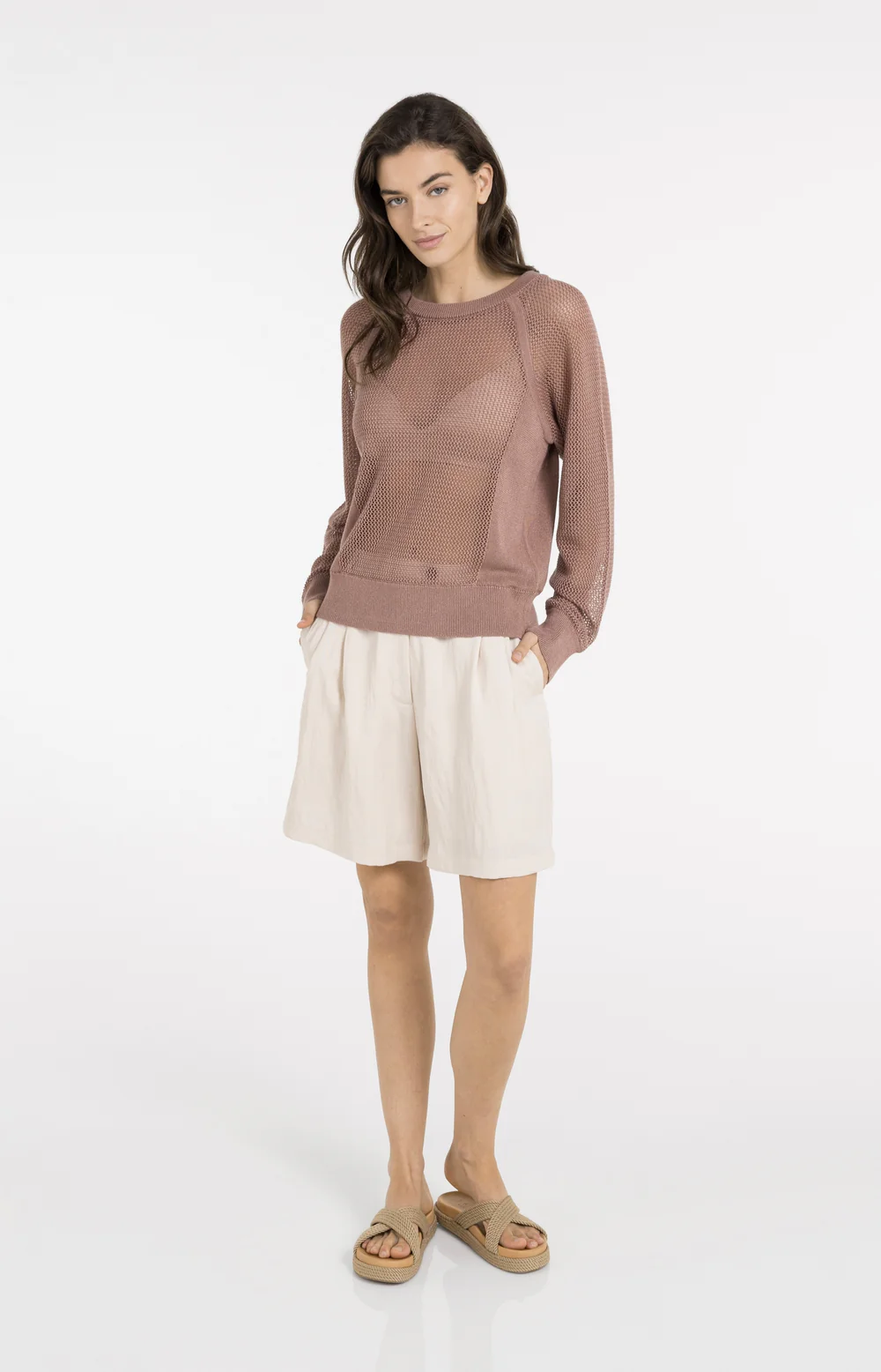 YAYA Mesh Stitch Raglan Sweater - Colour Options