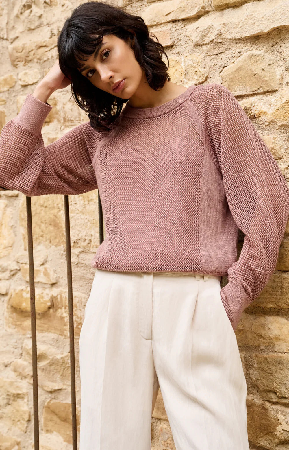 YAYA Mesh Stitch Raglan Sweater - Colour Options