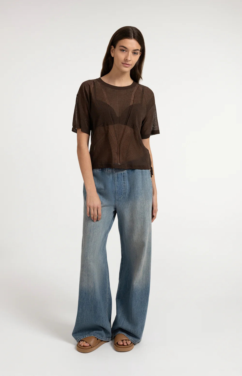YAYA Open Textured Short Sleeve Sweatshirt