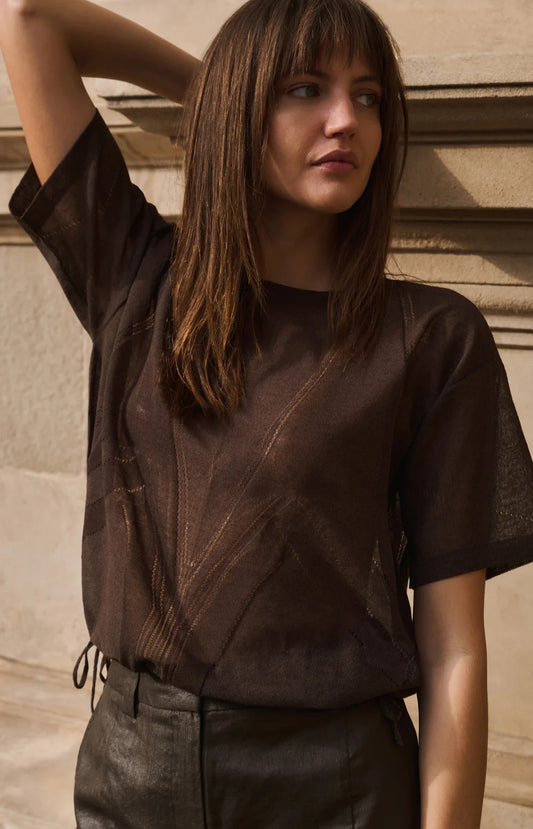 YAYA Open Textured Short Sleeve Sweatshirt
