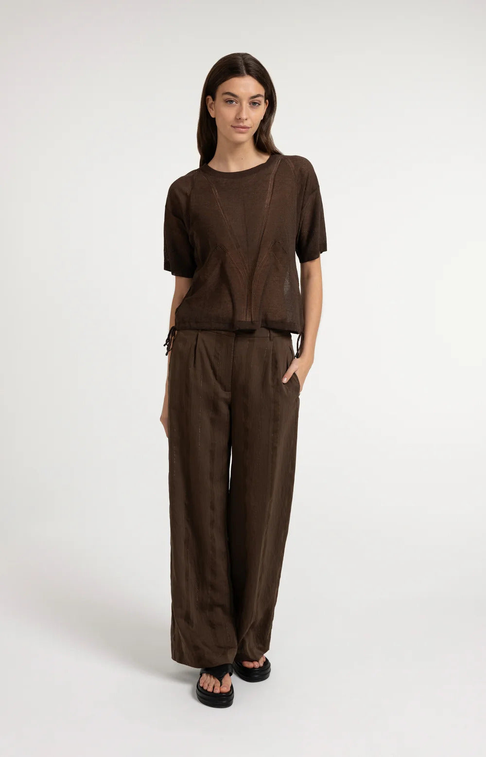 YAYA Open Textured Short Sleeve Sweatshirt