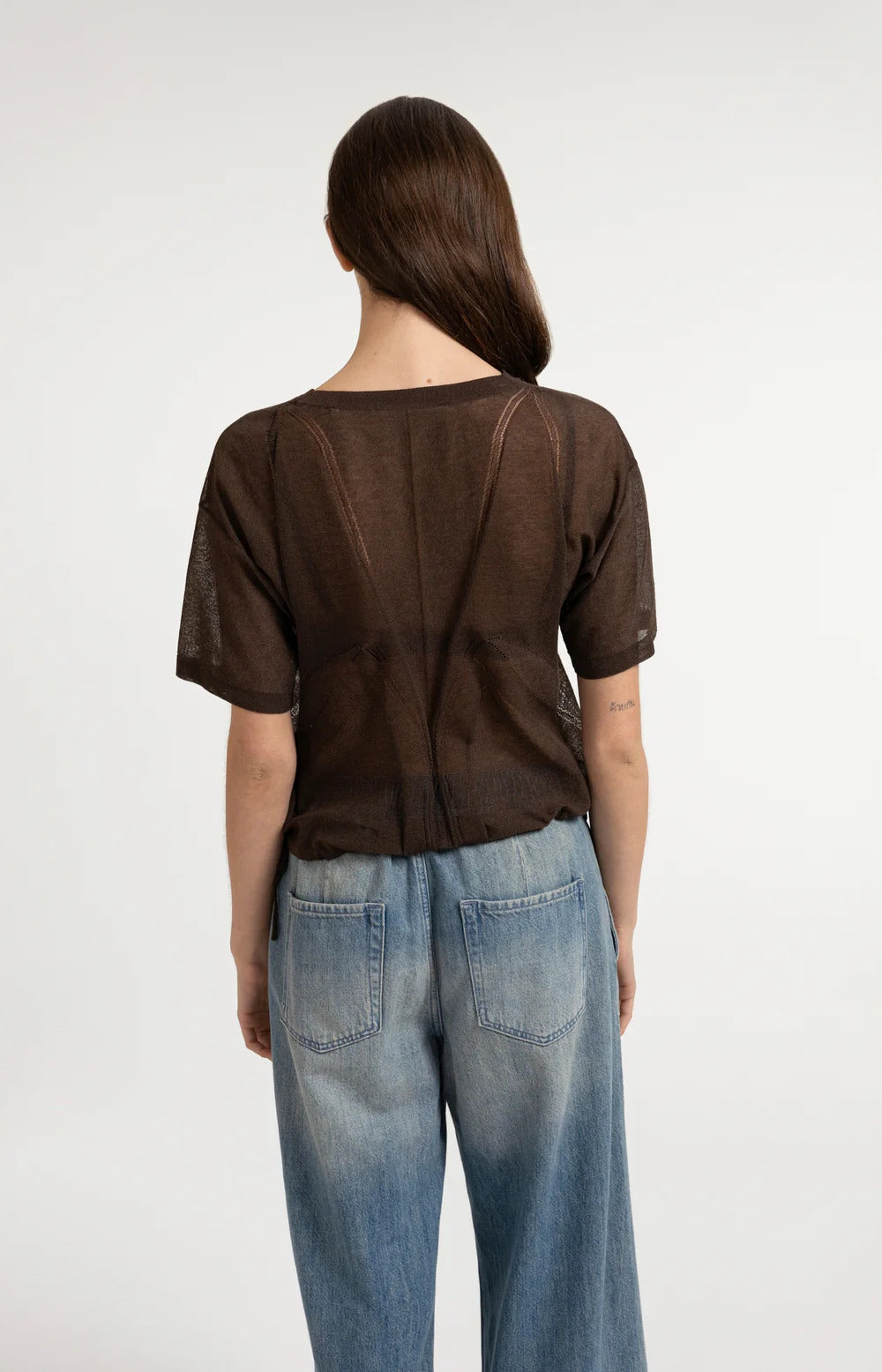 YAYA Open Textured Short Sleeve Sweatshirt