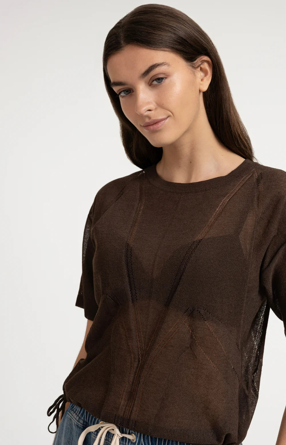 YAYA Open Textured Short Sleeve Sweatshirt