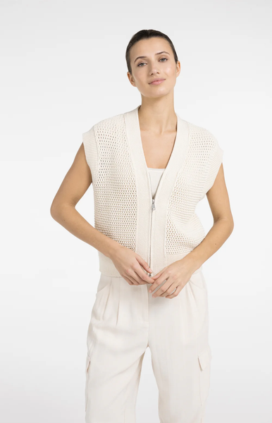 YAYA Mesh Stitch Sleeveless Cardigan