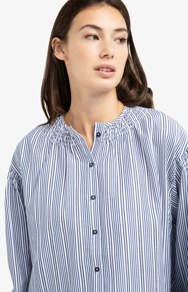 YAYA Striped Blouse with Shirred Shoulder Detail