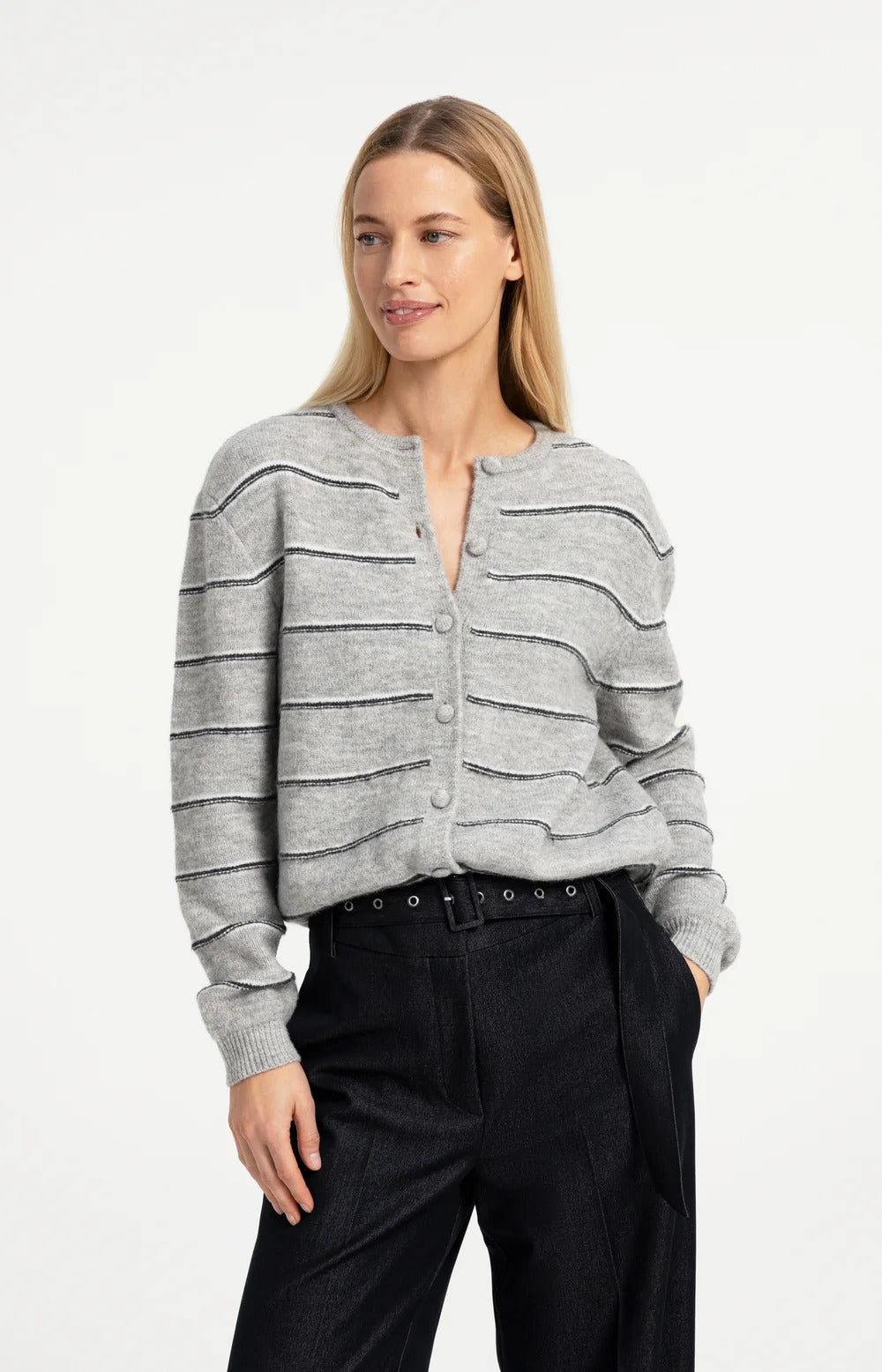 YAYA Knitted Striped Cardigan