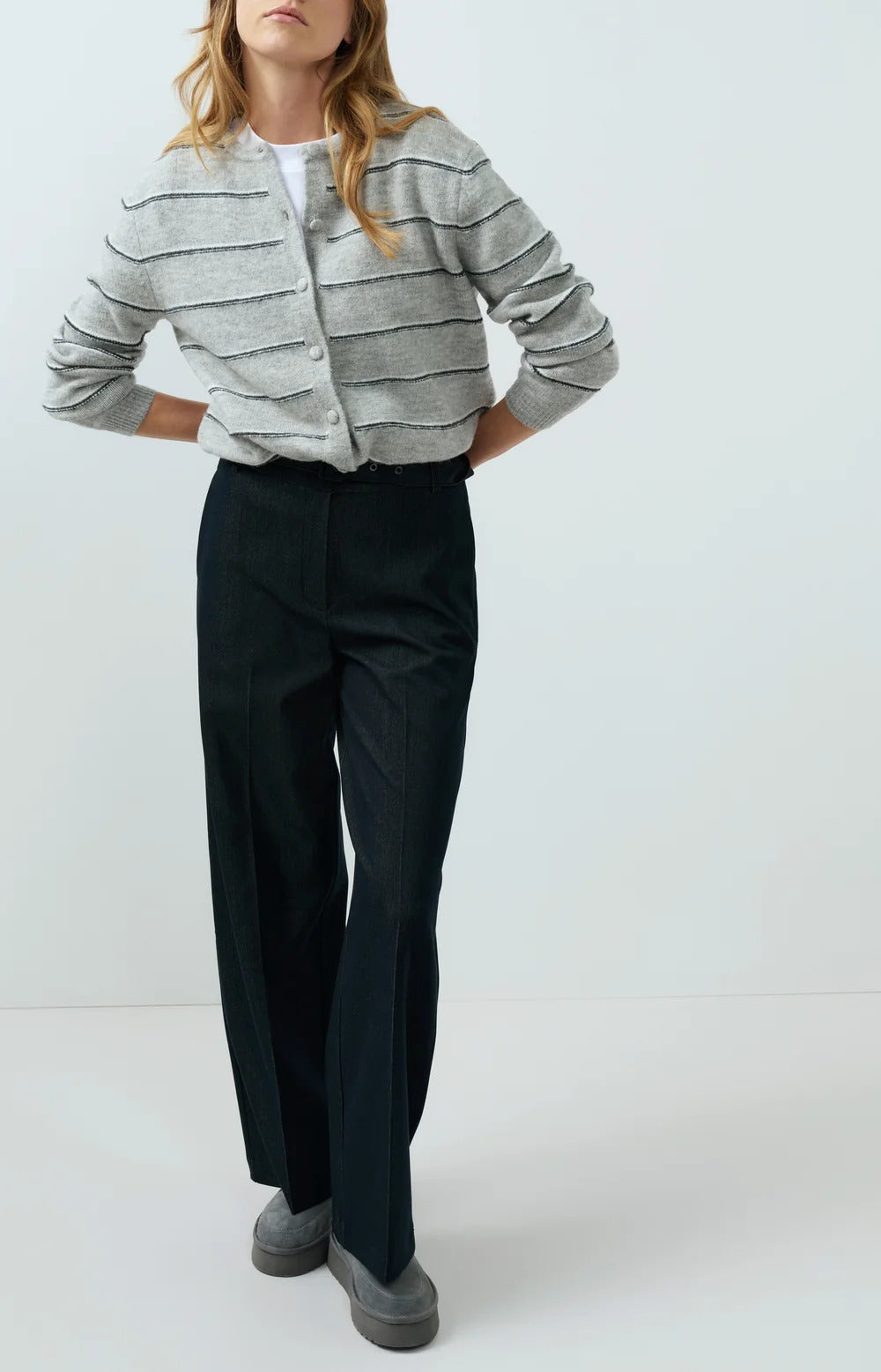 YAYA Knitted Striped Cardigan