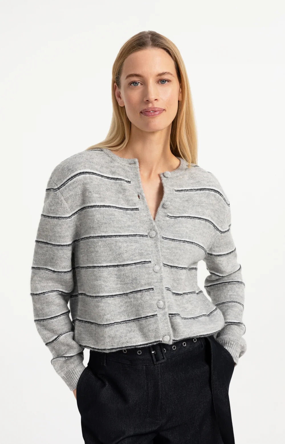 YAYA Knitted Striped Cardigan