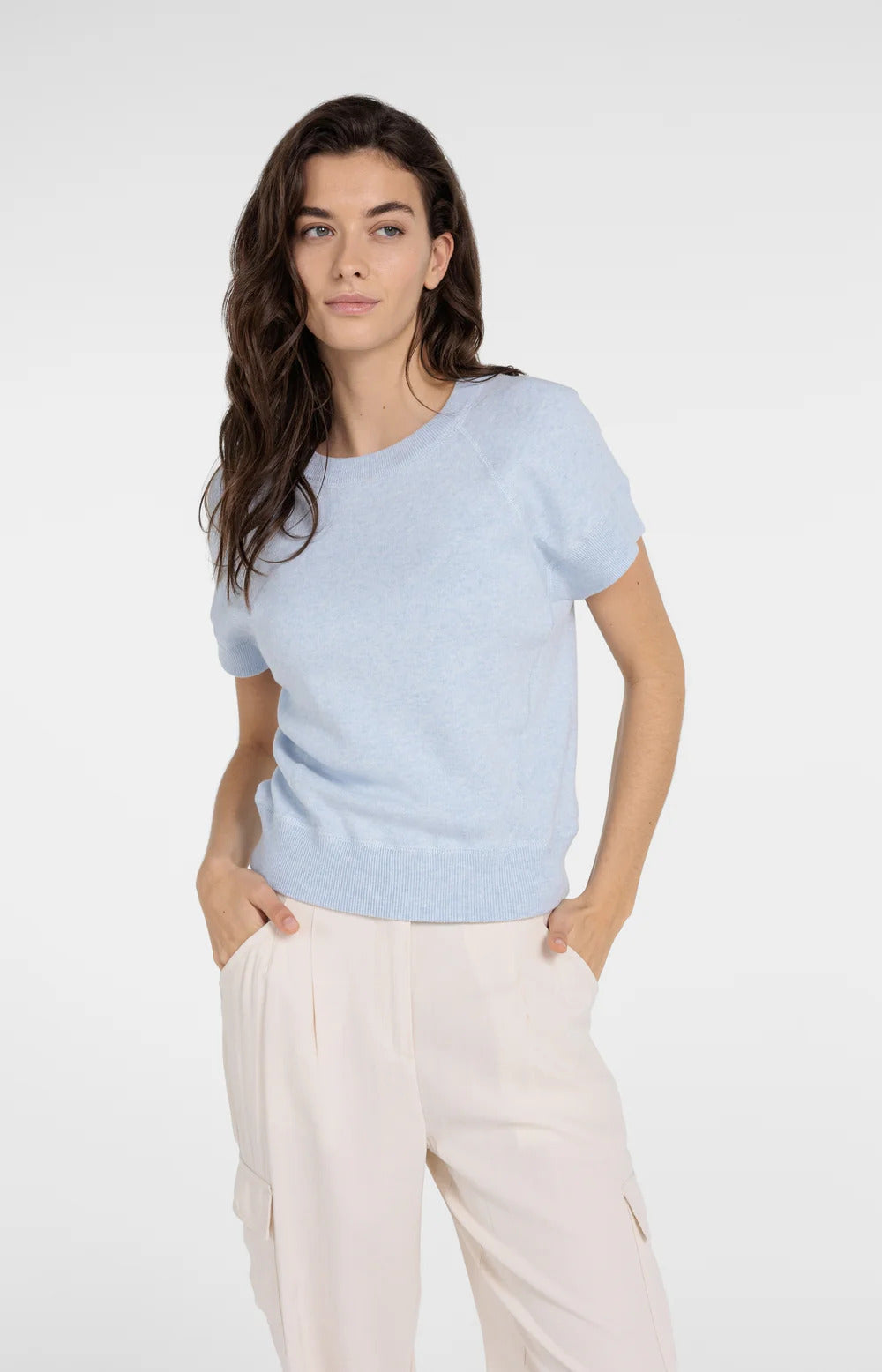 YAYA Sweater with Short Sleeve and Stitch Detail