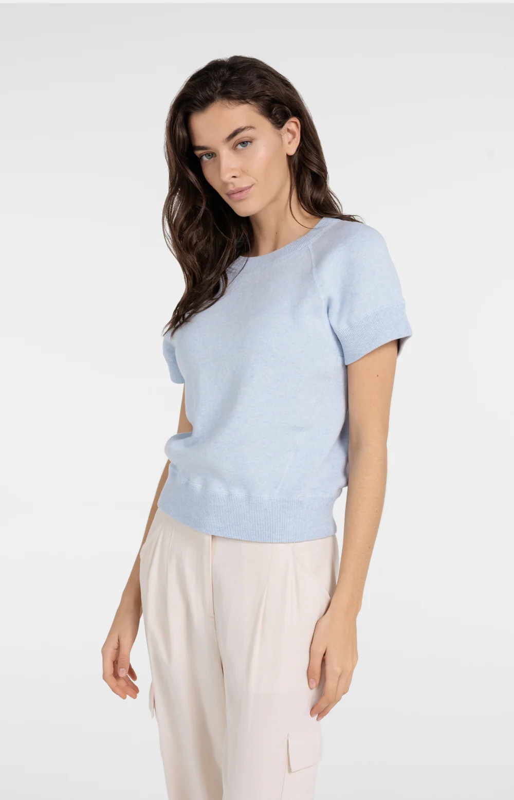 YAYA Sweater with Short Sleeve and Stitch Detail