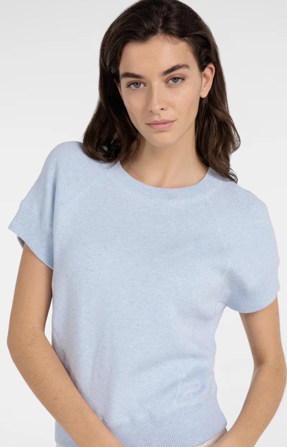 YAYA Sweater with Short Sleeve and Stitch Detail