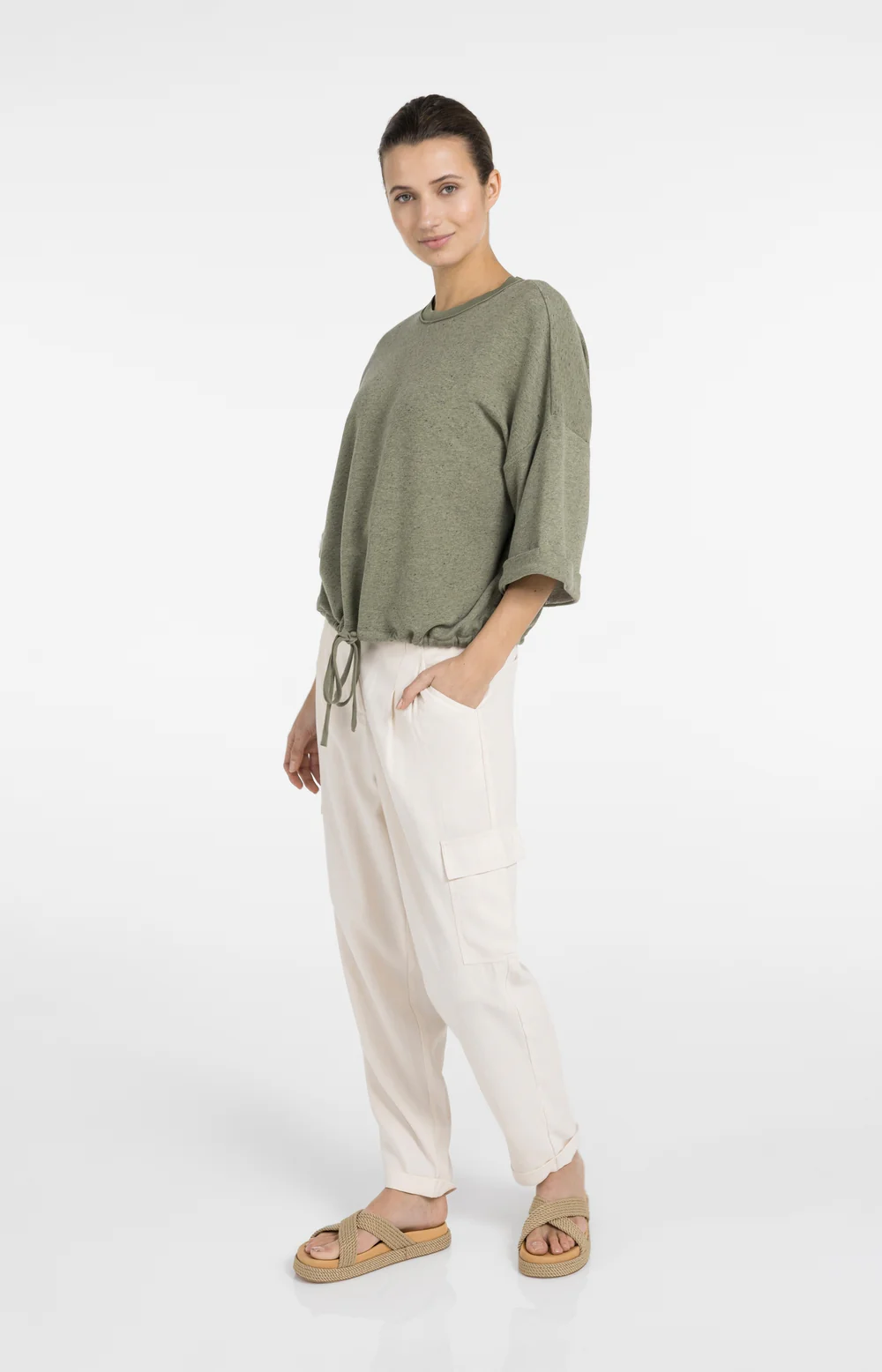YAYA Short Sleeve Sweatshirt with Rolled Cuffs - Colour Options