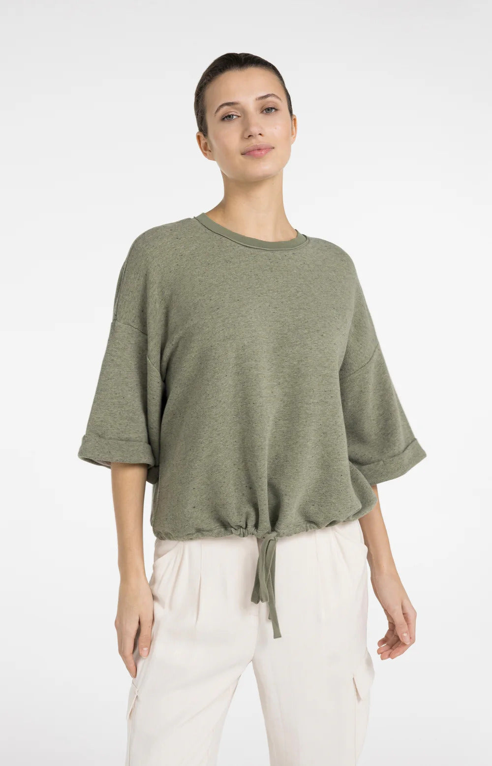 YAYA Short Sleeve Sweatshirt with Rolled Cuffs - Colour Options