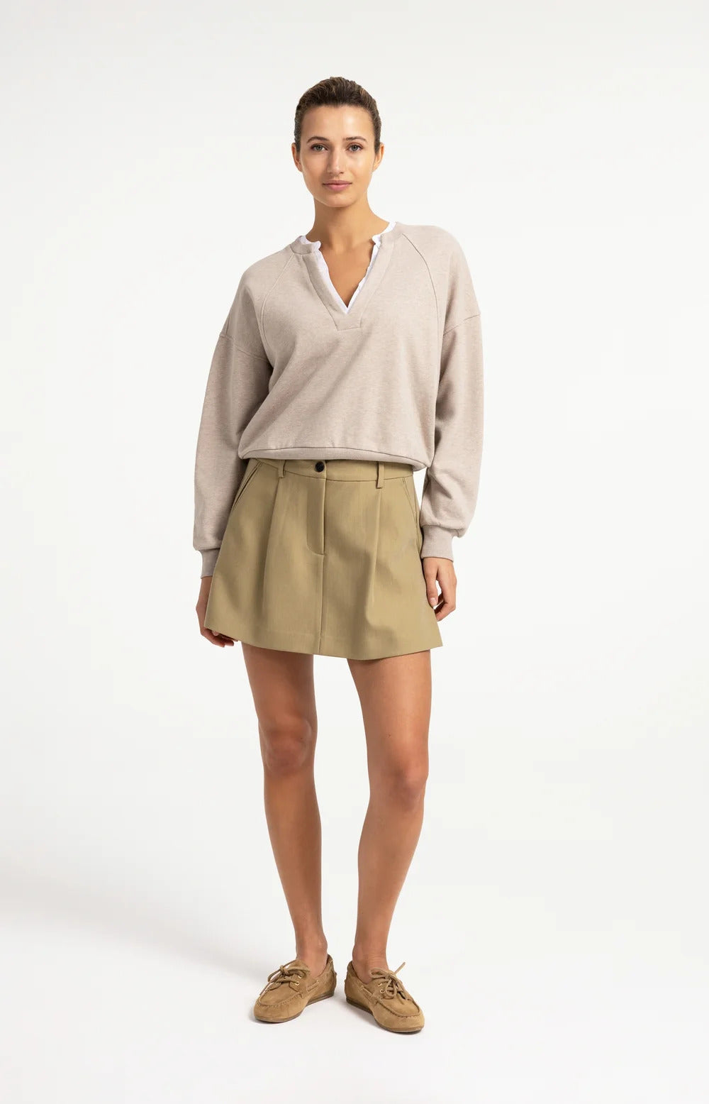 YAYA Sweatshirt with V-Neck and Woven Collar