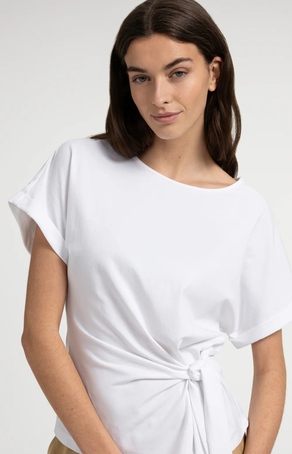 YAYA Round Neck Top with Knotted Detail