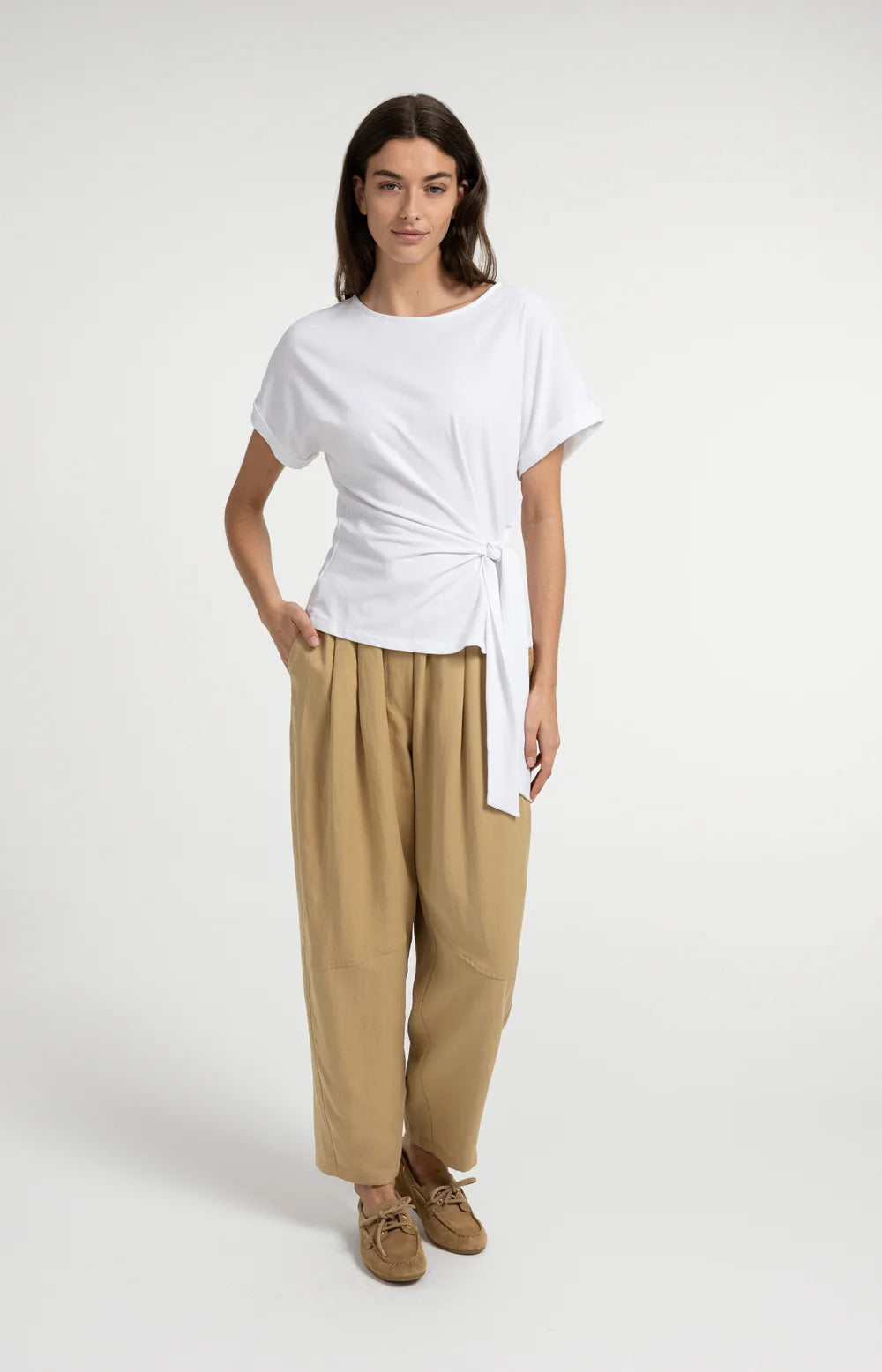 YAYA Round Neck Top with Knotted Detail