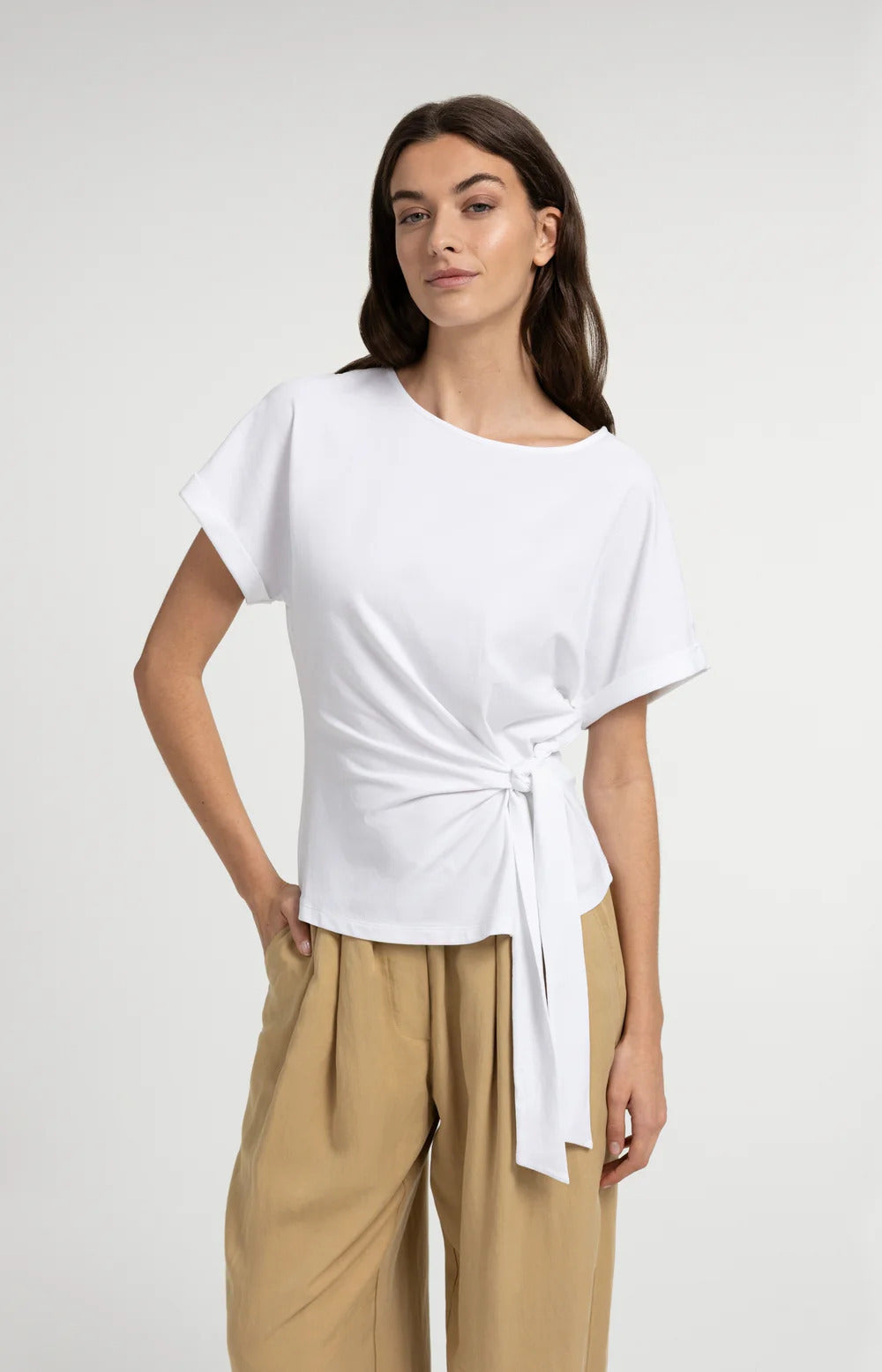 YAYA Round Neck Top with Knotted Detail