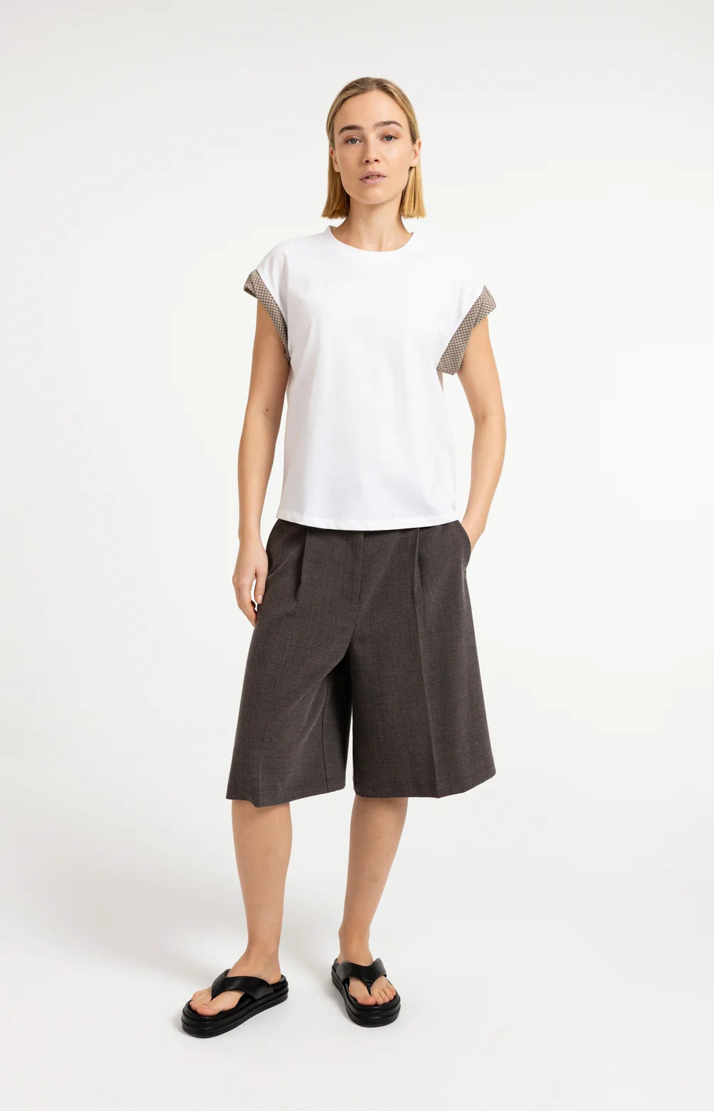 YAYA Jersey Top with Woven Cuffs