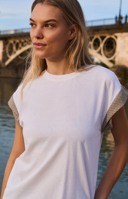 YAYA Jersey Top with Woven Cuffs