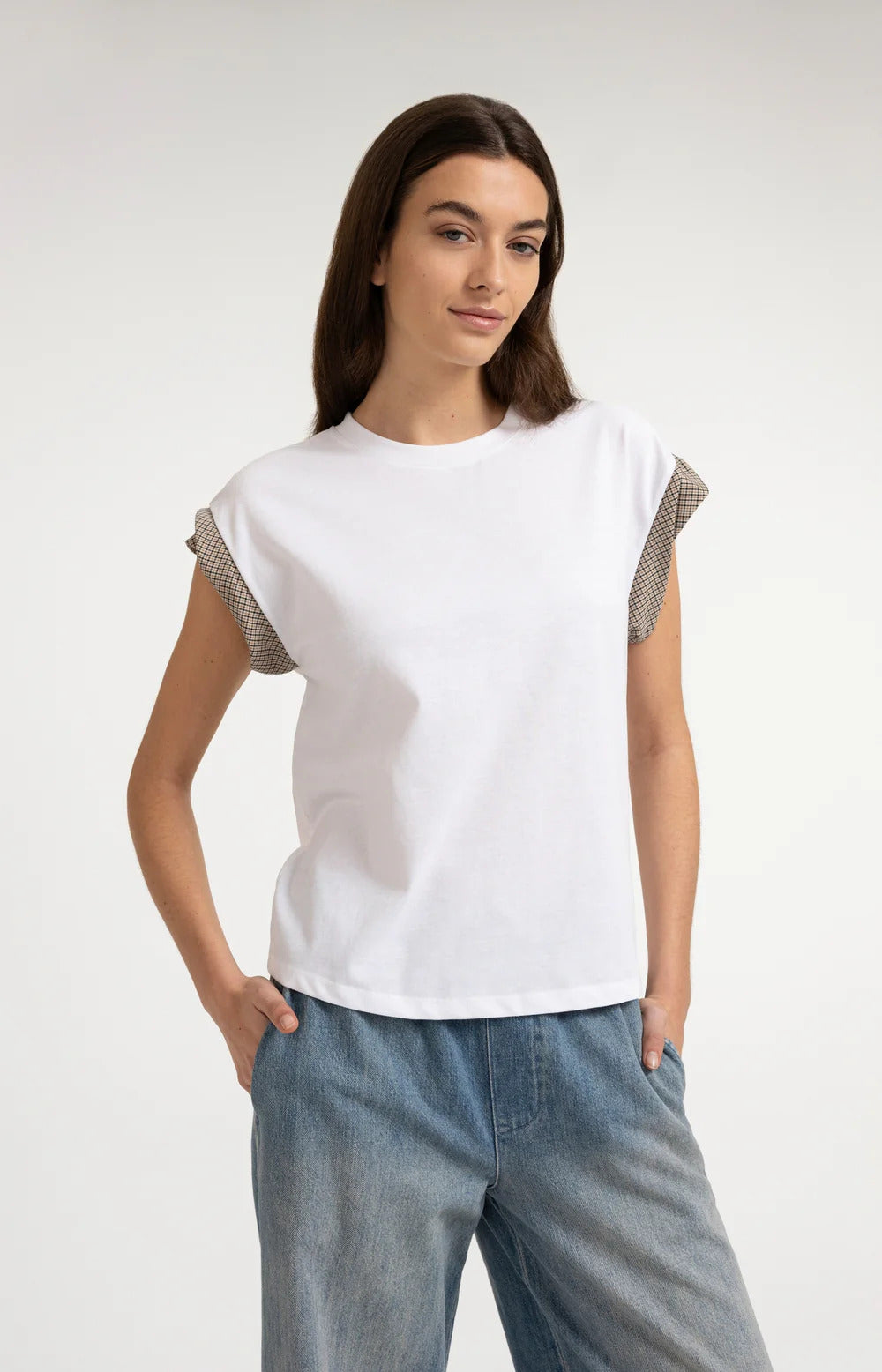 YAYA Jersey Top with Woven Cuffs