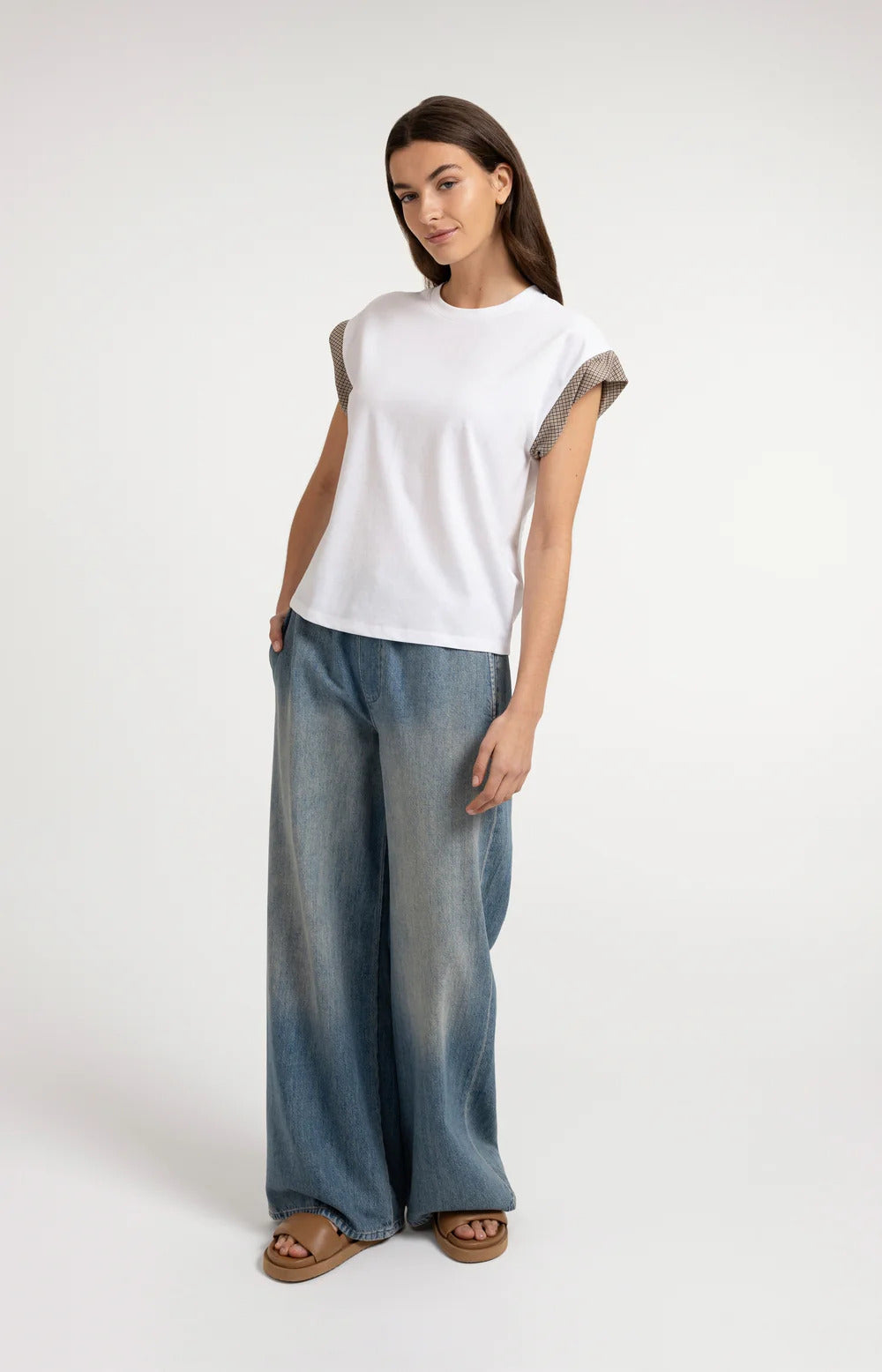 YAYA Jersey Top with Woven Cuffs