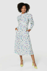 Polka Print High Neck Midi Dress