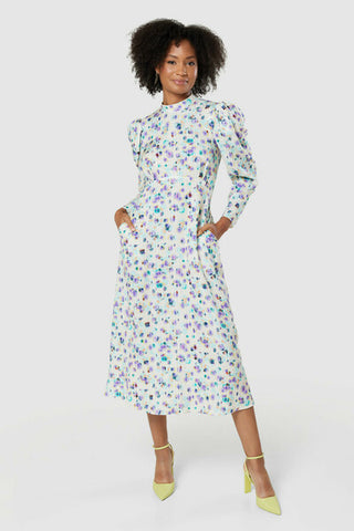 Polka Print High Neck Midi Dress