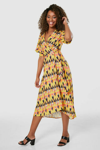 Yellow Print Puff Sleeve Dress